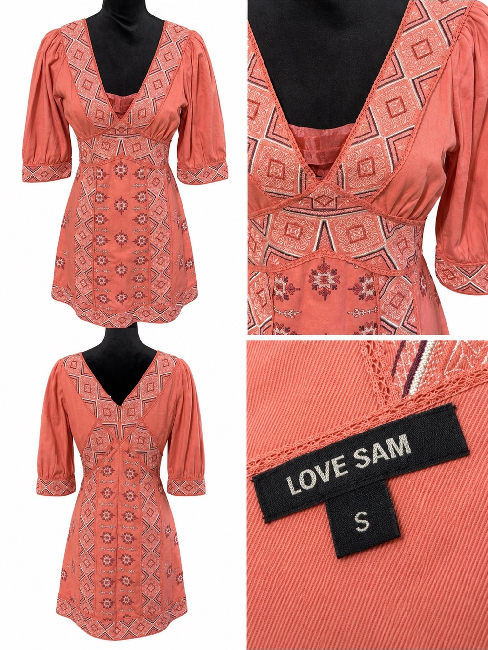 Love Sam Coral Embroidered V-Neck Tunic dress